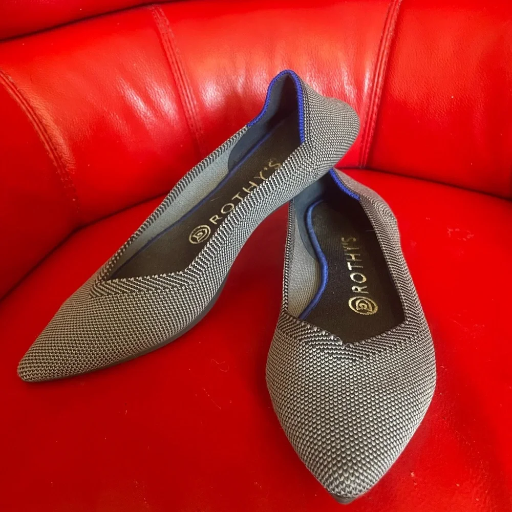 Rothys 'The Point' Solid Slip On Ballet Flat Shoes Birdseye Cloud Gray - Picture 1 of 7